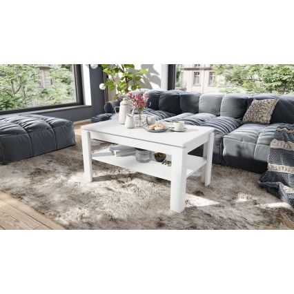 Uitschuifbare salontafel met opklapbaar blad en plank ADEN wit