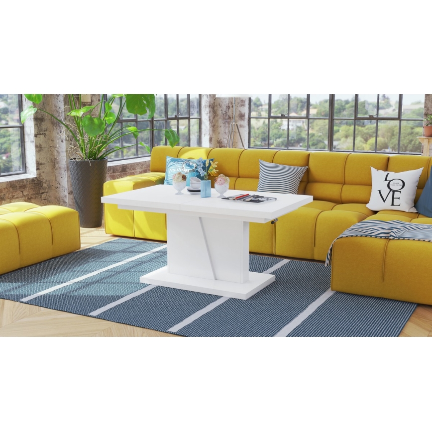 Uitschuifbare salontafel/eettafel met hefblad NINO wit