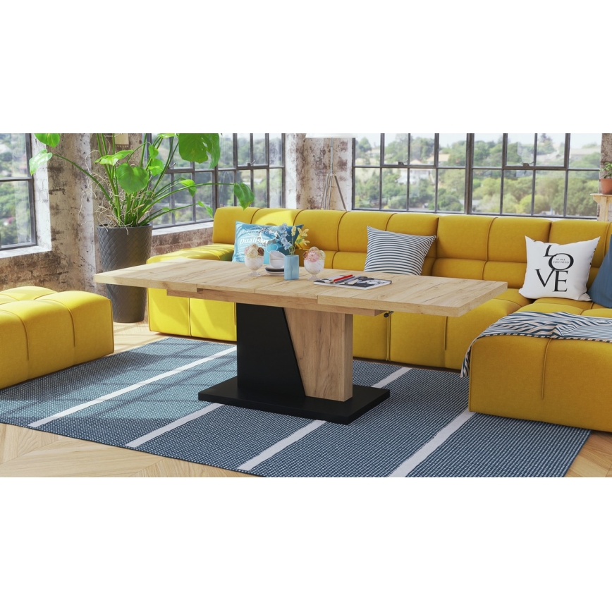 Uitschuifbare salontafel/eettafel met liftfunctie NINO eik craft/zwart