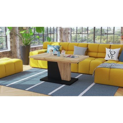 Uitschuifbare salontafel/eettafel met liftfunctie NINO eik craft/zwart