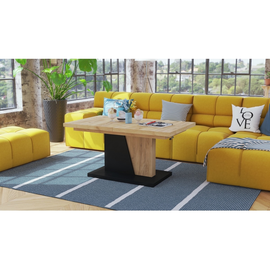 Uitschuifbare salontafel/eettafel met liftfunctie NINO eik craft/zwart