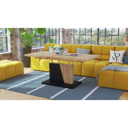 Uitschuifbare salontafel/eettafel met liftfunctie NINO eik craft/zwart