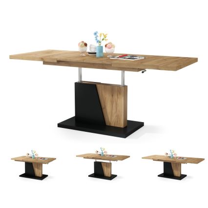 Uitschuifbare salontafel/eettafel met liftfunctie NINO eik craft/zwart