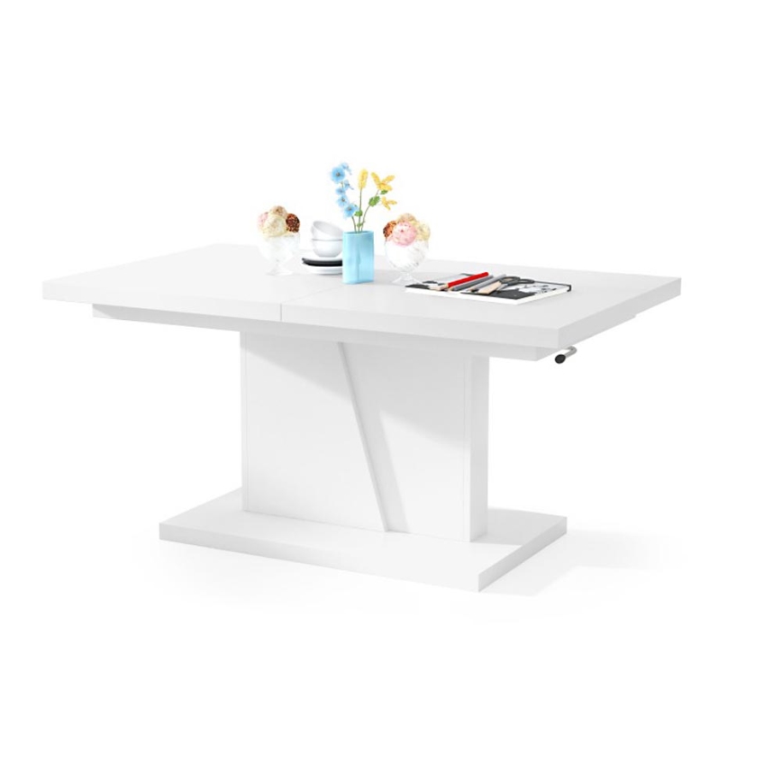 Uitschuifbare salontafel/eettafel met opklapbaar blad NINO wit