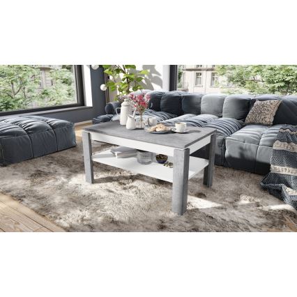 Uitschuifbare salontafel met opklapbaar blad en plank ADEN grijs beton/wit