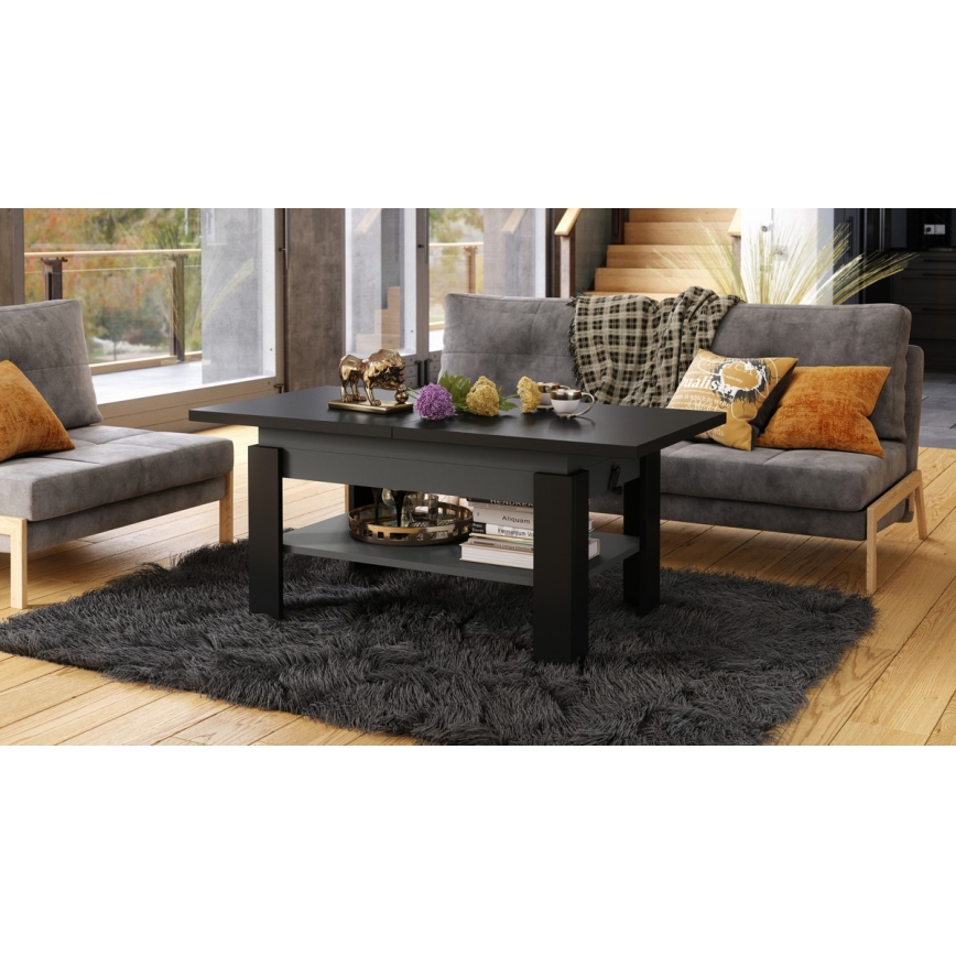 Uitschuifbare salontafel met hefblad ROY 130/170x65 cm zwart/antraciet