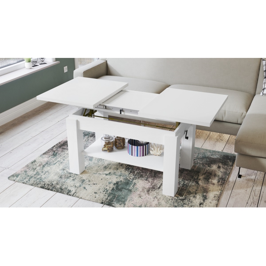 Uitschuifbare salontafel met legplank ADONIS 110/150x68 cm wit
