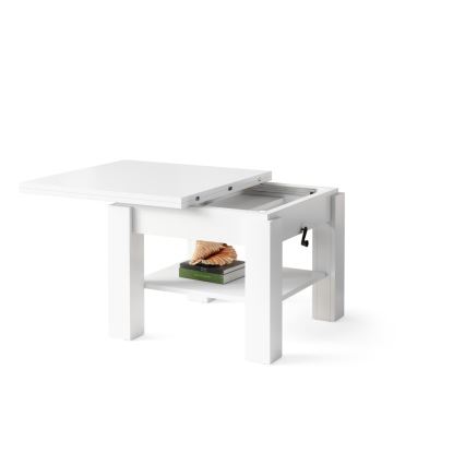 Uitschuifbare salontafel met liftbaar tafelblad CALEB 75/150x75 cm wit