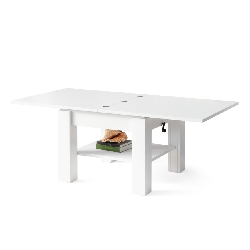 Uitschuifbare salontafel met liftbaar tafelblad CALEB 75/150x75 cm wit
