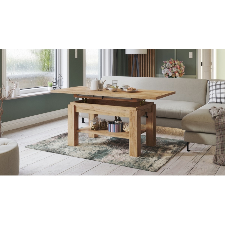 Uitschuifbare salontafel met opbergplank ADONIS 110/150 x 68 cm, craft eiken