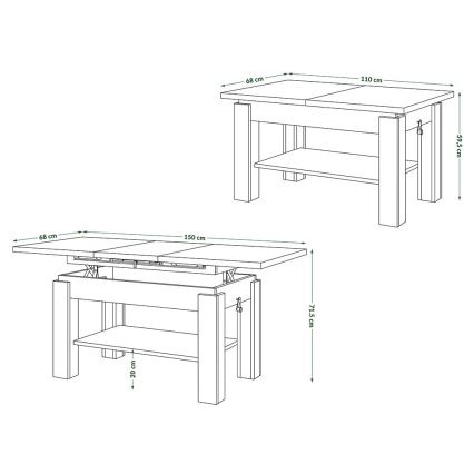 Uitschuifbare salontafel met plank ADONIS 110/150x68 cm grijs beton/wit