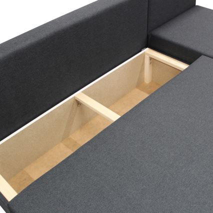 Universele L-vormige uitklapbare hoekbank met opbergruimte ALMEIDA, antraciet