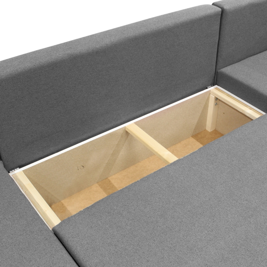 Universeel omkeerbare U-vormige uitklapbare hoekbank SEYA met opbergruimte, grijs