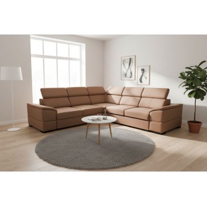 Omkeerbare hoekbank met slaapfunctie en opbergruimte GRANADA bruin