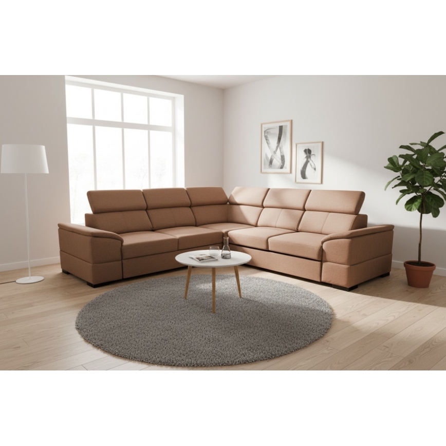 Omkeerbare hoekbank met slaapfunctie en opbergruimte GRANADA bruin