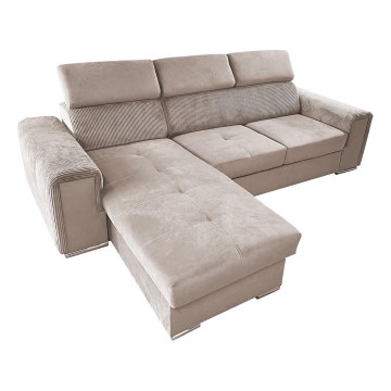 Universele hoekbank met slaapfunctie in L-vorm en opbergruimte SALVADA beige