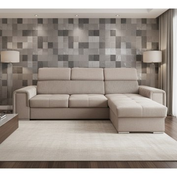 Universele L-vormige hoekbank met slaapfunctie en opbergruimte SALVADA beige