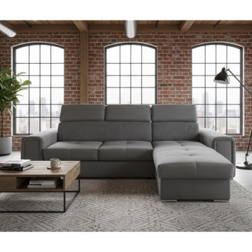 Universele L-vormige uitklapbare hoekbank met opbergruimte SALVADA, donkergrijs