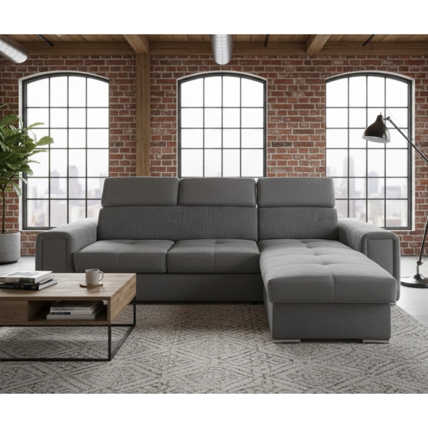 Universele L-vormige uitklapbare hoekbank met opbergruimte SALVADA, donkergrijs