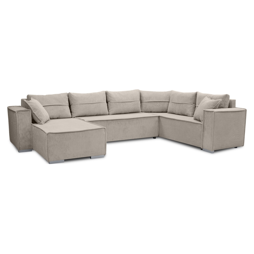 Universele U-vormige uitklapbare hoekbank LONDON beige