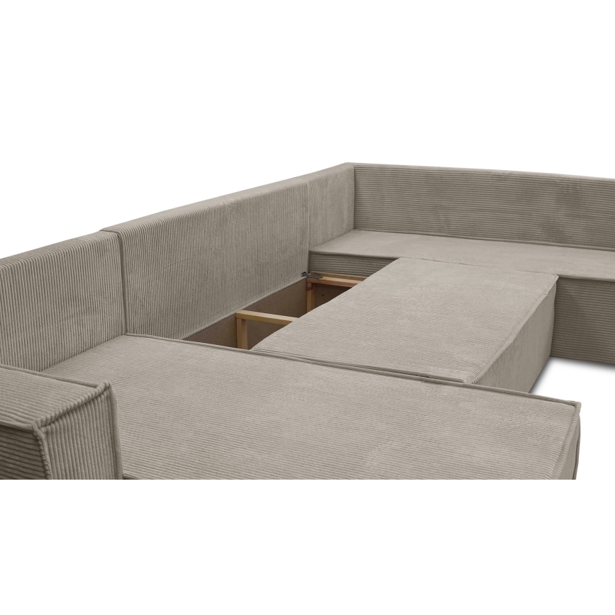 Universele U-vormige uitklapbare hoekbank LONDON beige