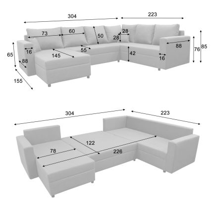 Universele U-vormige hoekbank SEYA met uitschuifbare slaapfunctie en opbergruimte, bruin