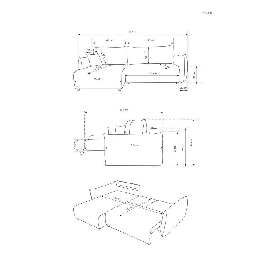 Universele uitklapbare L-hoekbank FRIDA met opbergruimte, bruin