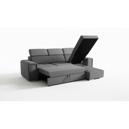Universele L-vormige uitklapbare hoekbank met opbergruimte SALVADA, donkergrijs