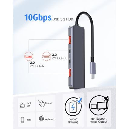 USB-C-hub 5-in-1 met Power Delivery 100 W