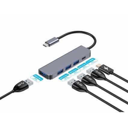USB-C-hub 5-in-1 met Power Delivery 100W