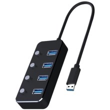 USB Splitter met schakelaars 4xUSB-A 3.0 zwart