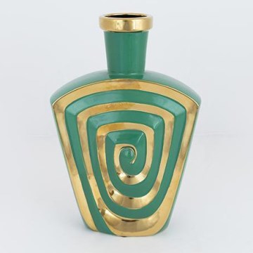 Vaas van keramiek 30x20,2 cm groen/goud