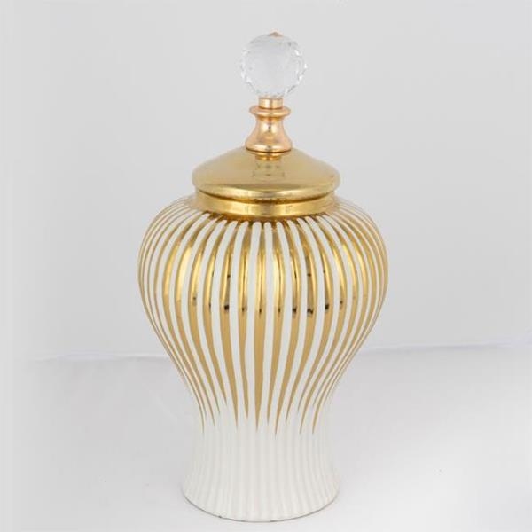Vaas van keramiek 35x17,5 cm goud/wit