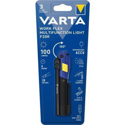 Varta 18649101401 - LED Oplaadbare zaklamp WORK FLEX F20R LED/5V IP54