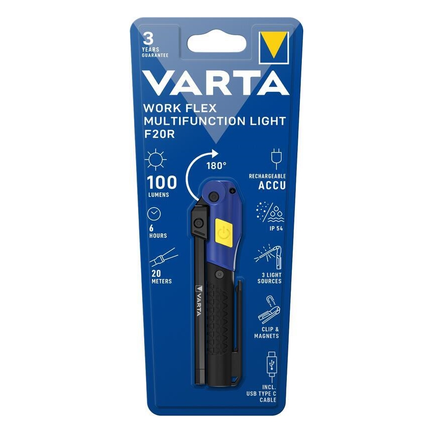 Varta 18649101401 - LED Oplaadbare zaklamp WORK FLEX F20R LED/5V IP54