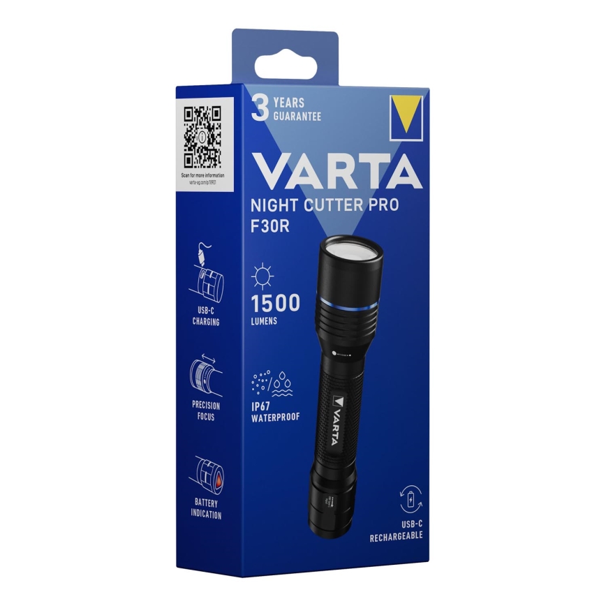Varta 18921101111 - LED oplaadbare zaklamp NIGHT CUTTER PRO F30R LED/USB IP67 2600 mAh