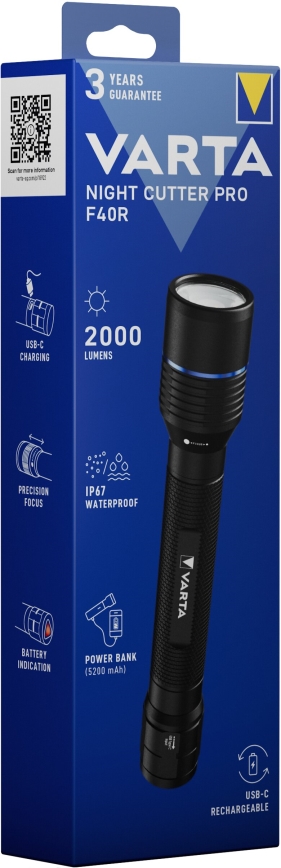Varta 18922101111 - LED Oplaadbare zaklamp met een powerbank NIGHT CUTTER PRO F40R LED/USB IP67