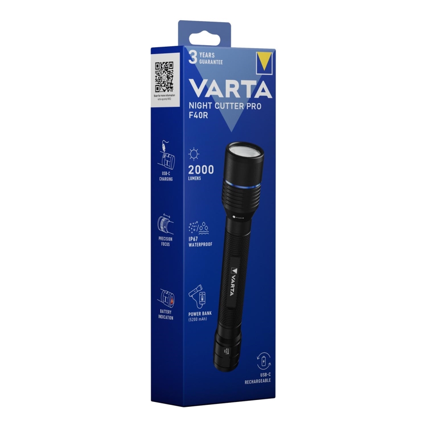 Varta 18922101111 - LED-oplaadbare zaklamp met powerbank NIGHT CUTTER PRO F40R LED/USB IP67 5200 mAh