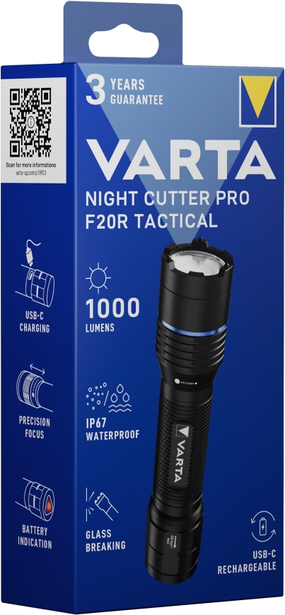 Varta 18923101111 - LED Tactische oplaadbare zaklamp NIGHT CUTTER PRO F20R LED/USB