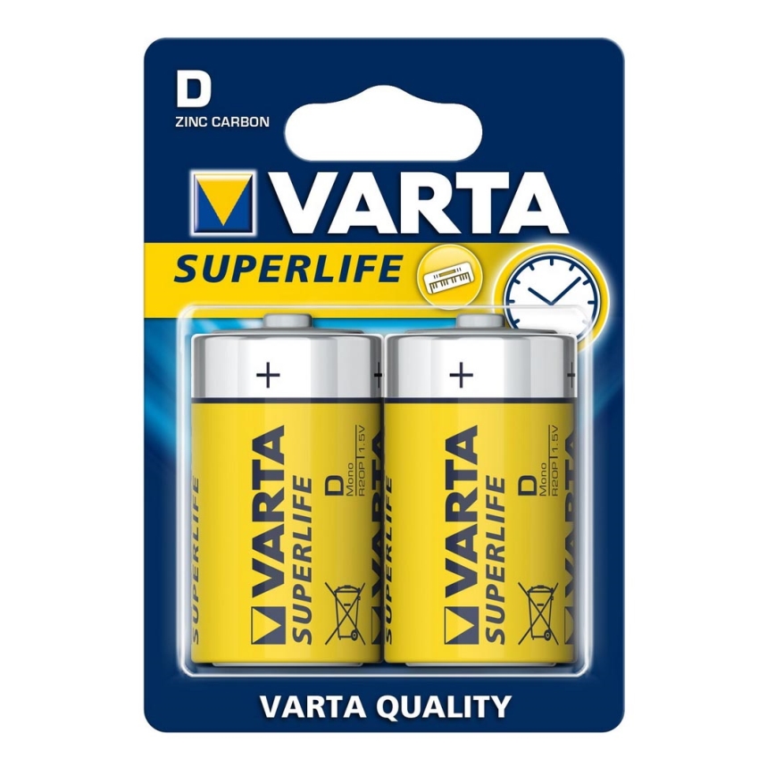 Varta 2020 - 2 st. Zink-koolstof batterij SUPERLIFE D 1,5V