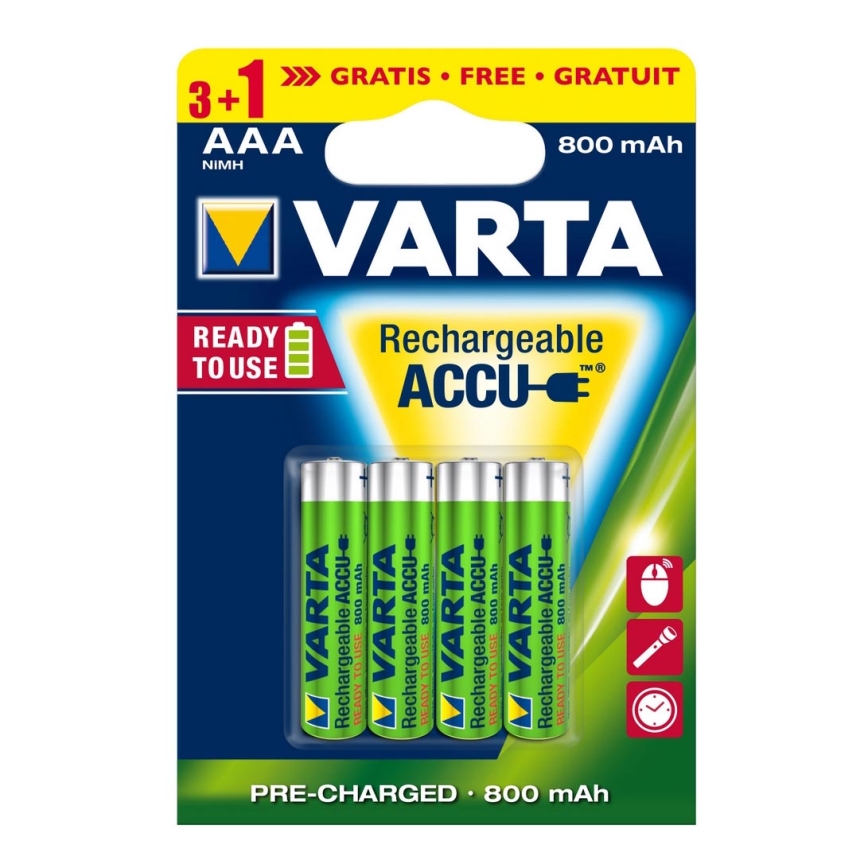 Zaklampen Praktisch positie Varta 5670 - 3+1 st. Oplaadbare batterijen ACCU AAA Ni-MH/800mAh/1,2V |  Lampenmanie