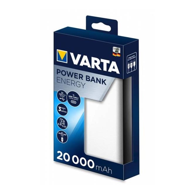 Varta 57978101111 - Powerbank ENERGY 20000mAh/2x2,4V wit