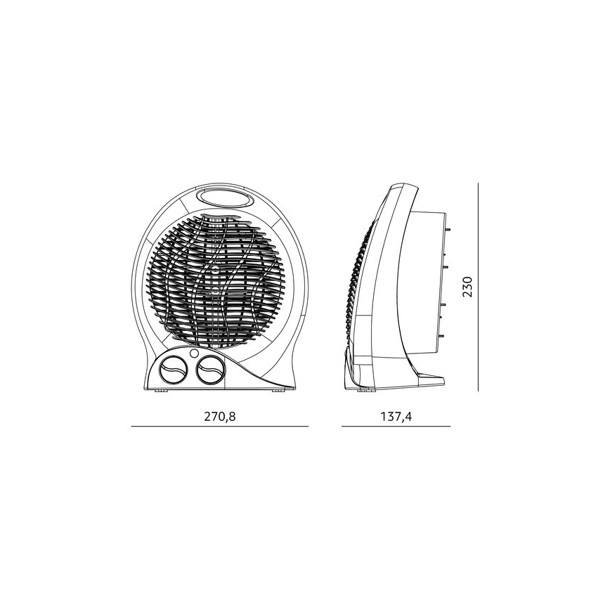 Ventilator met verwarmingselement 1000/2000W/230V zwart