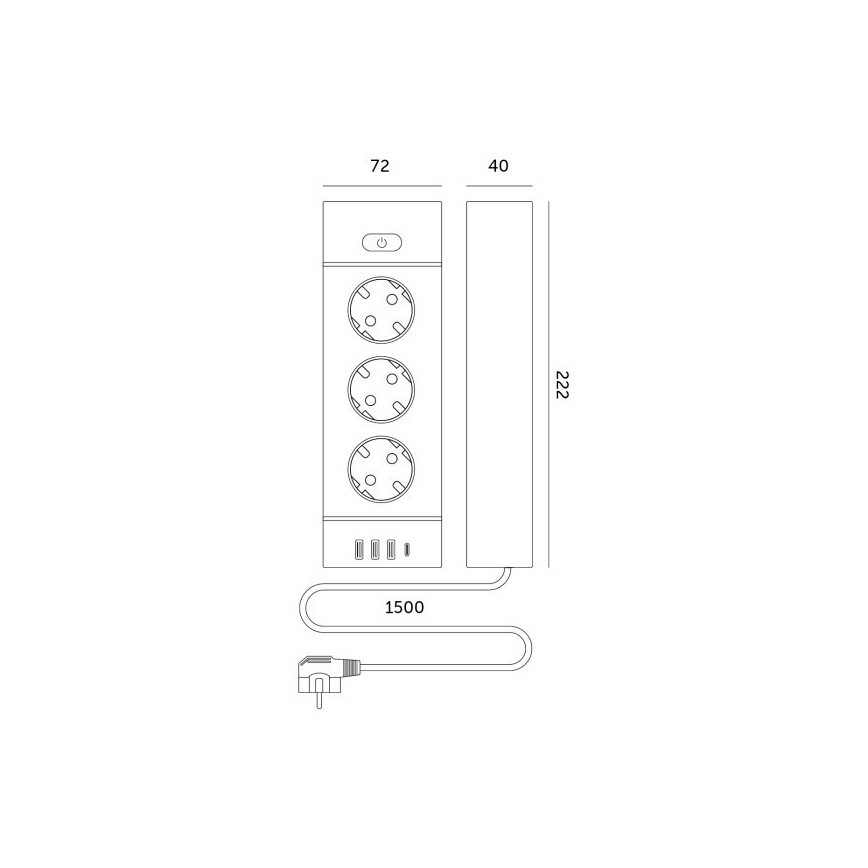 Verdeeldoos met schakelaar LINEA PRO 3x230V+3xUSB-A + 1xUSB-C SCHUKO 1,5 m zwart