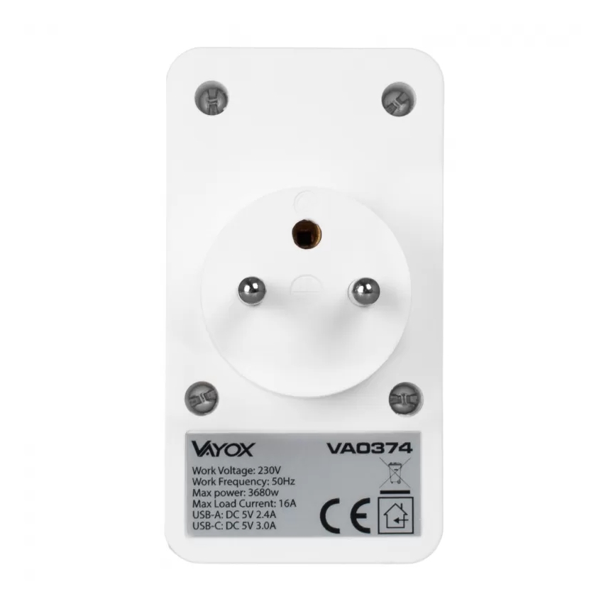 Verdeelstekker 2x stopcontact + 2x USB-C + 2x USB-A