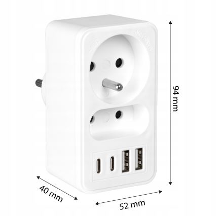 Verdeelstekker 2x stopcontact + 2x USB-C + 2x USB-A