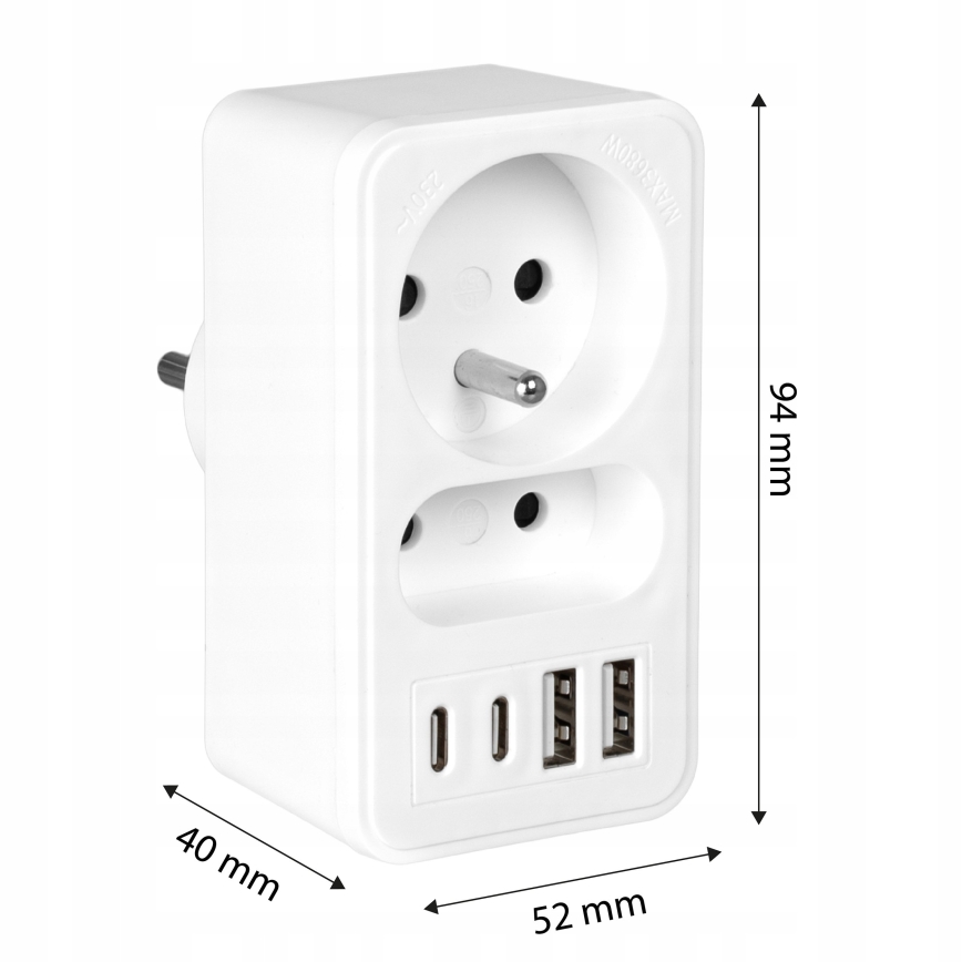 Verdeelstekker 2x stopcontact + 2x USB-C + 2x USB-A
