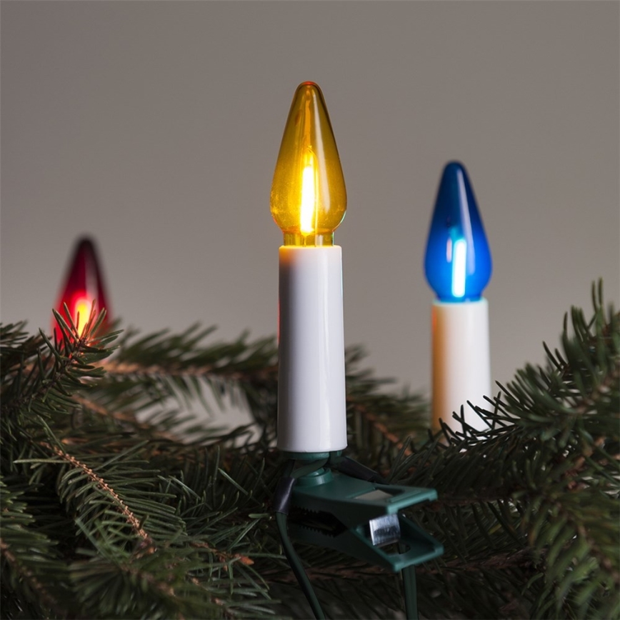 Verlenging LED voor buiten Kerst lichtsnoer FELICIA FILAMENT 20xE10 14m kleurrijk/warm wit IP44, Made in the EU