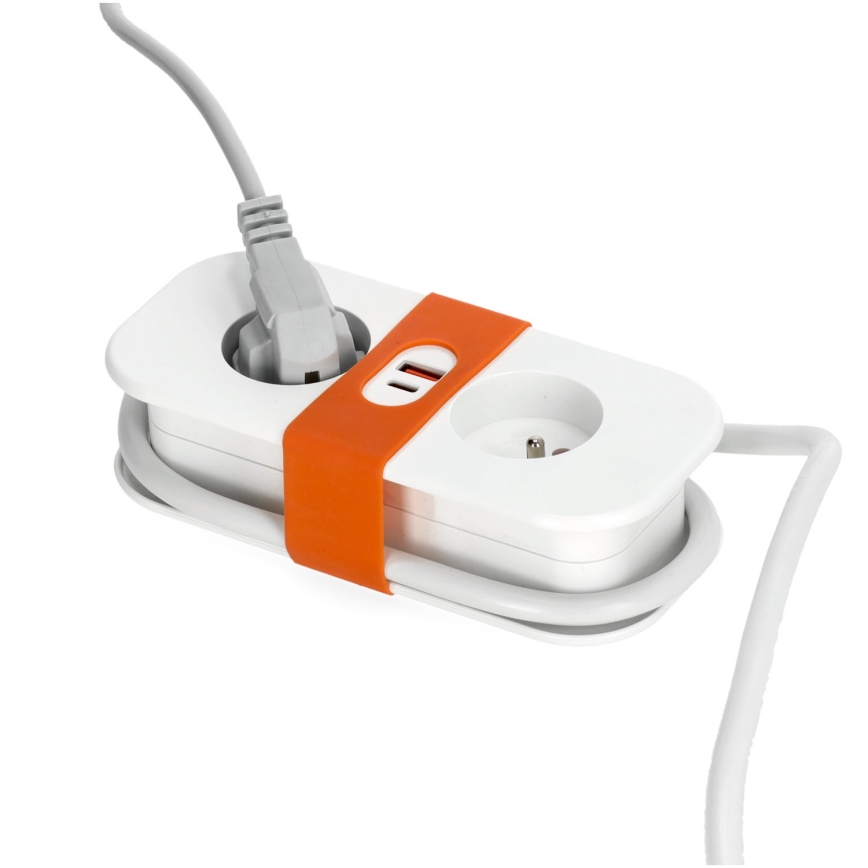 Verlengsnoer 2-voudig + 2x USB 1,4 m wit