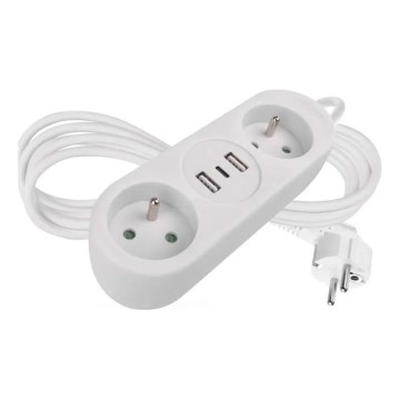 Verlengsnoer 2-voudig + 2x USB-A + USB-C 1,4 m
